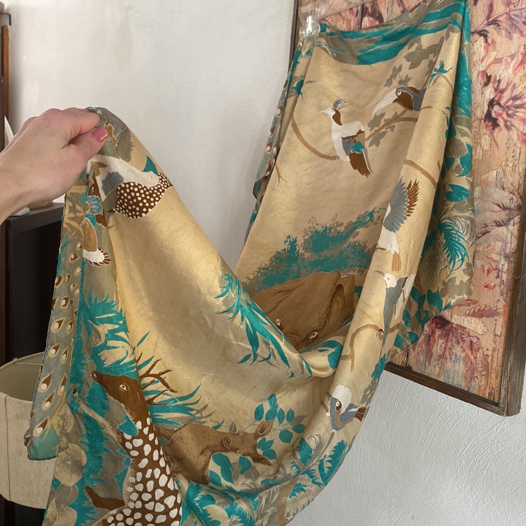 Vintage Scarf 100 Silk Thai Silk 70s 80s Retro Silk Scarf Printed Jungle